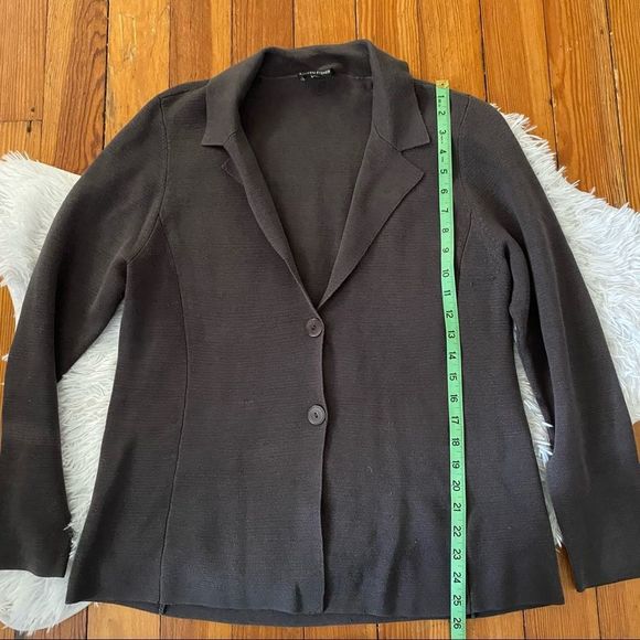 EILEEN FISHER Gray V-Neck Silk Blend Knit Button Down Sweater Blazer Jacket - Picture 2 of 7